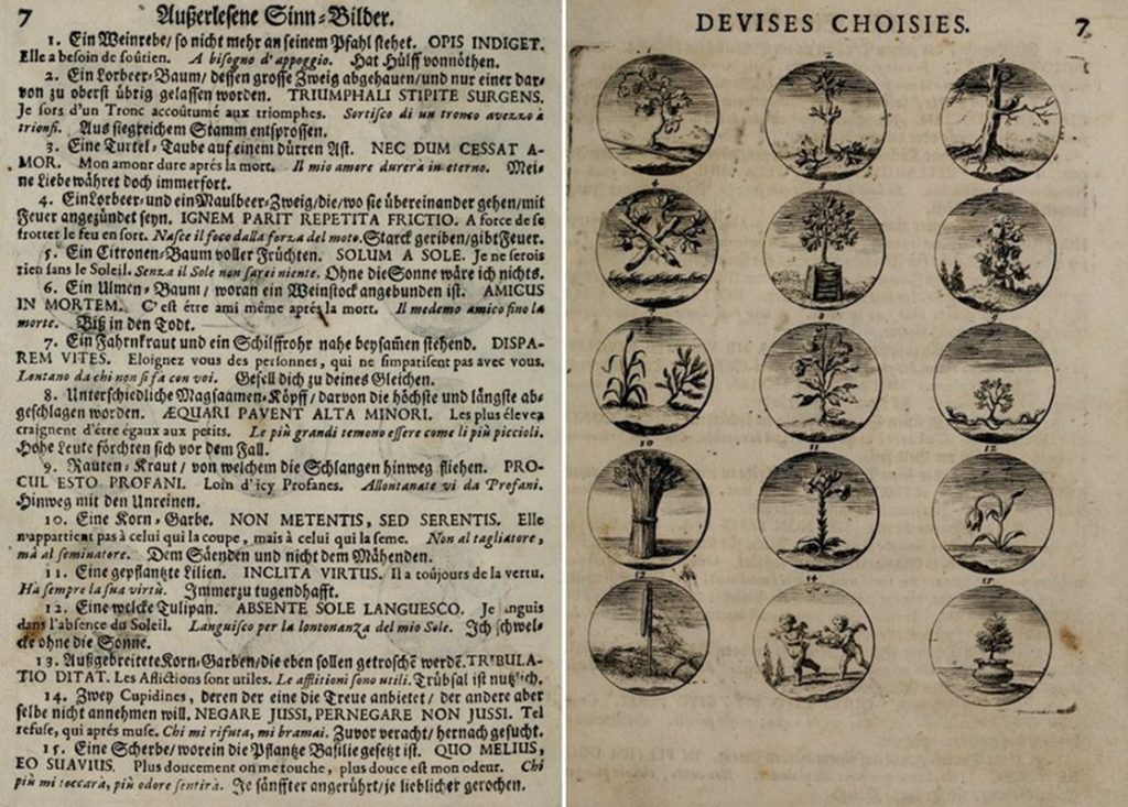 Figure 3 - Two-page spread from  the emblem book "Devises et emblemes anciennes & modernes"  